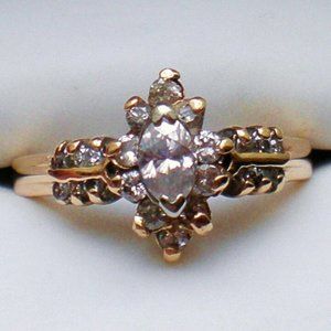 Vintage Designer 14k Yellow Gold 0.50CT Marquise Round Diamond Engagement Ring
